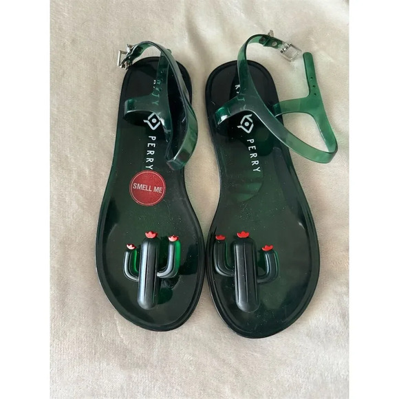 Katy Perry Women's Green Cactus Scented Jelly Sandals Size 8 - Picture 1 of 3